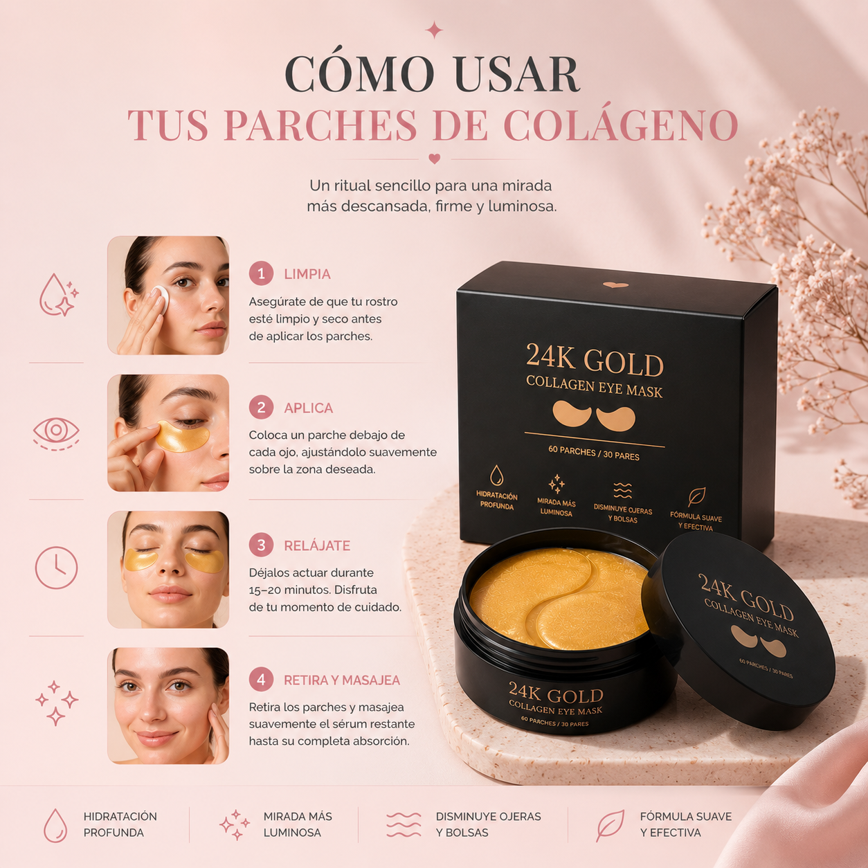 60 Parches de colágeno para ojos